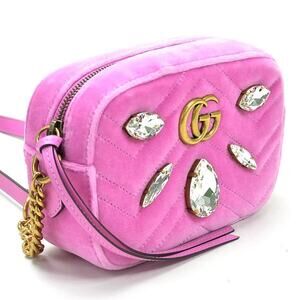 Gucci Crossbody Bag Pink Shoulder GG Marmont Velvet Classic Bejeweled